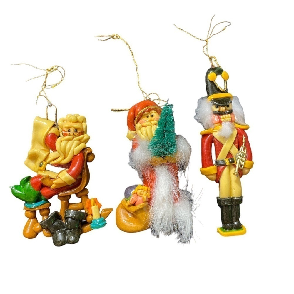 Ornaments soldier two Santa’s wreath handmade vintage 1988 set of 4   #6